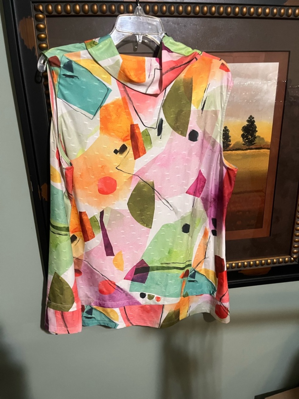 Abstract Multicolor Cowl Neck Sleeveless Top by Joan Vass - Picture 2 of 4